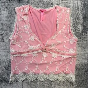 Dolls Kill Sugar Thrillz Top Women XL Pink Count The Ways Lace Coquette Babydoll
